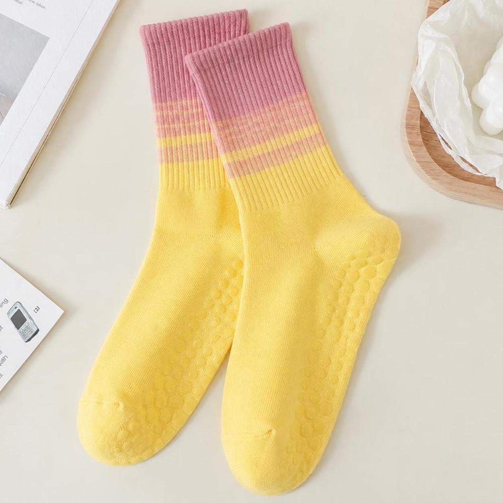 Gradient Color Yoga Pilates Socks Silicone Grips Middle Tube Socks New Sports Dance Socks Women