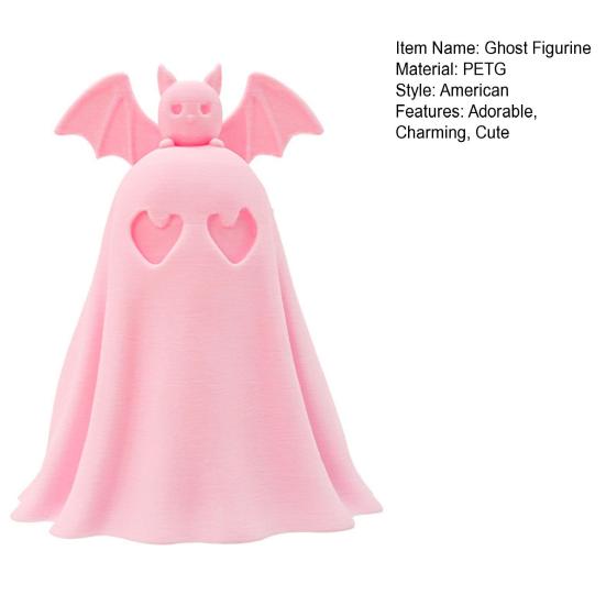 Halloween Ghost Figurine 3D Printed Pink Bat Ghost Statue Desktop Decoration for Home Indoor Shelf Table Decor