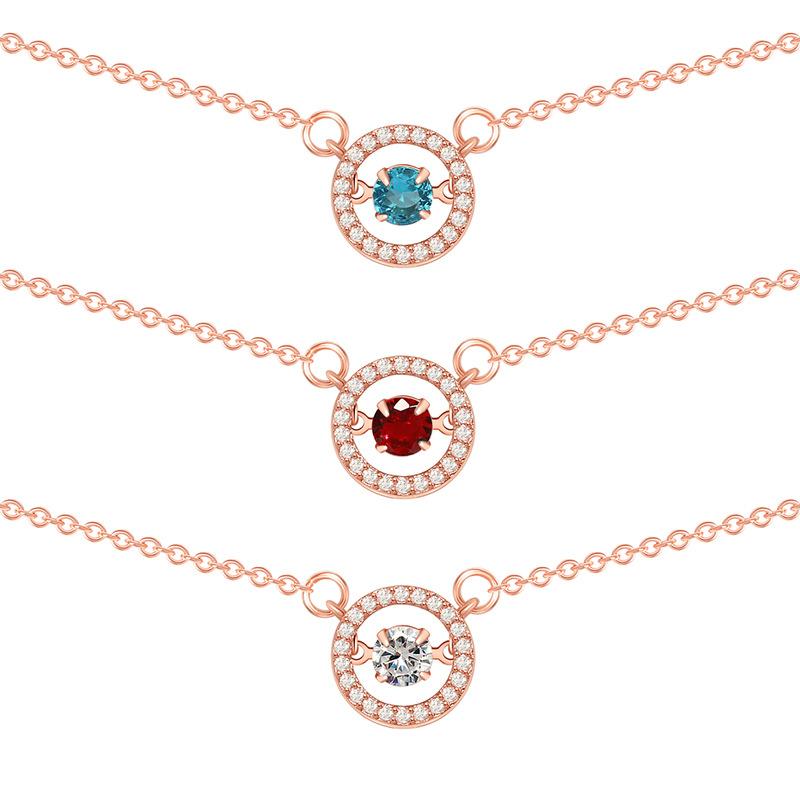 Shining smart round pendant chain, niche design high-end colored diamond round main stone beating heart necklace