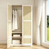 Rattan Wardrobe, 2-Door Wardrobes, Wardrobe, with Clothes Rail and Shelves, made of MDF and Lacquered Fronts, Bedroom Wardrobe, White, 90 x 48 x 180cm