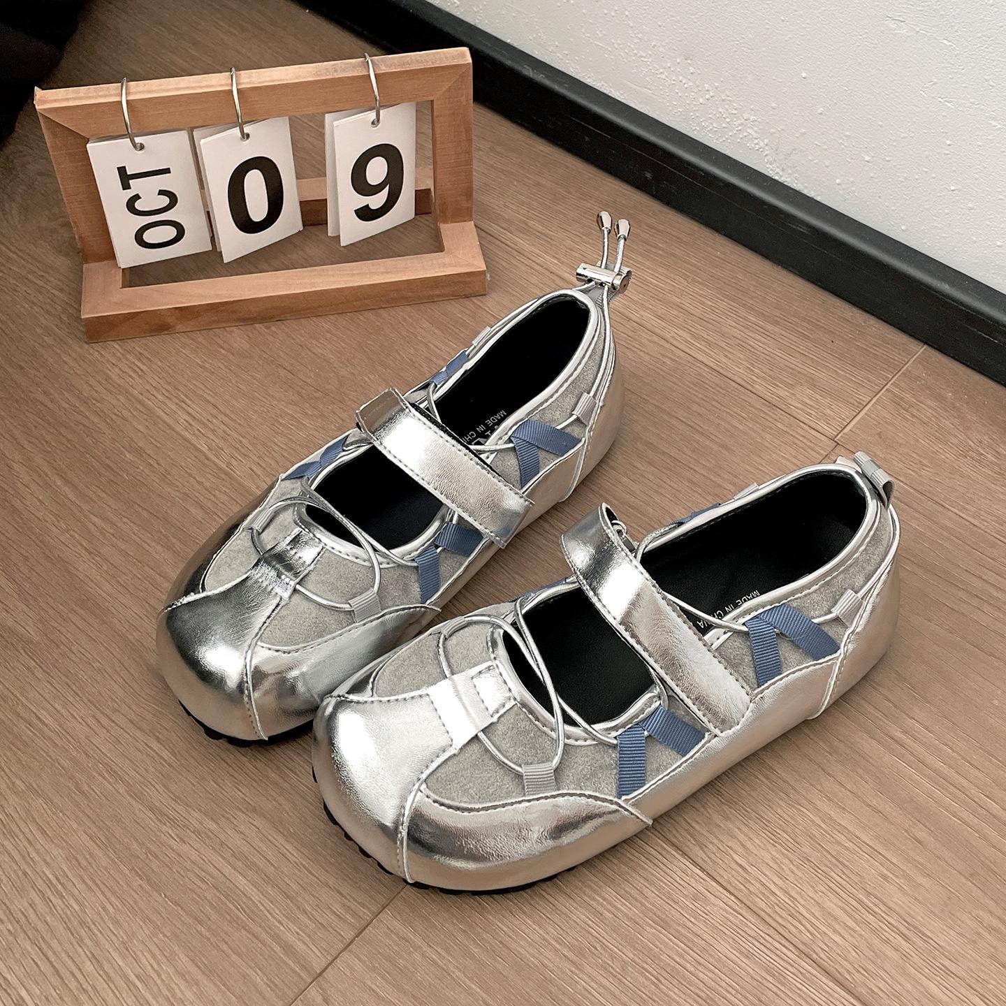 

Retro silver with skirt French light mouth flat-soled single shoes women s 2025 new autumn versatile round head Mary Jane shoes 40 серебряный серый