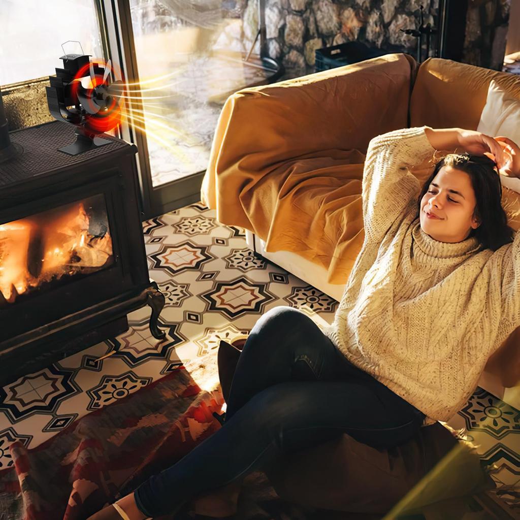 Aluminum Stove Fan, Fireplace Fan with Overheat Protection, Quiet Operation, for Wood Stoves, Eco-Fan, No Power Required, Temperature Sensing, Air Cir