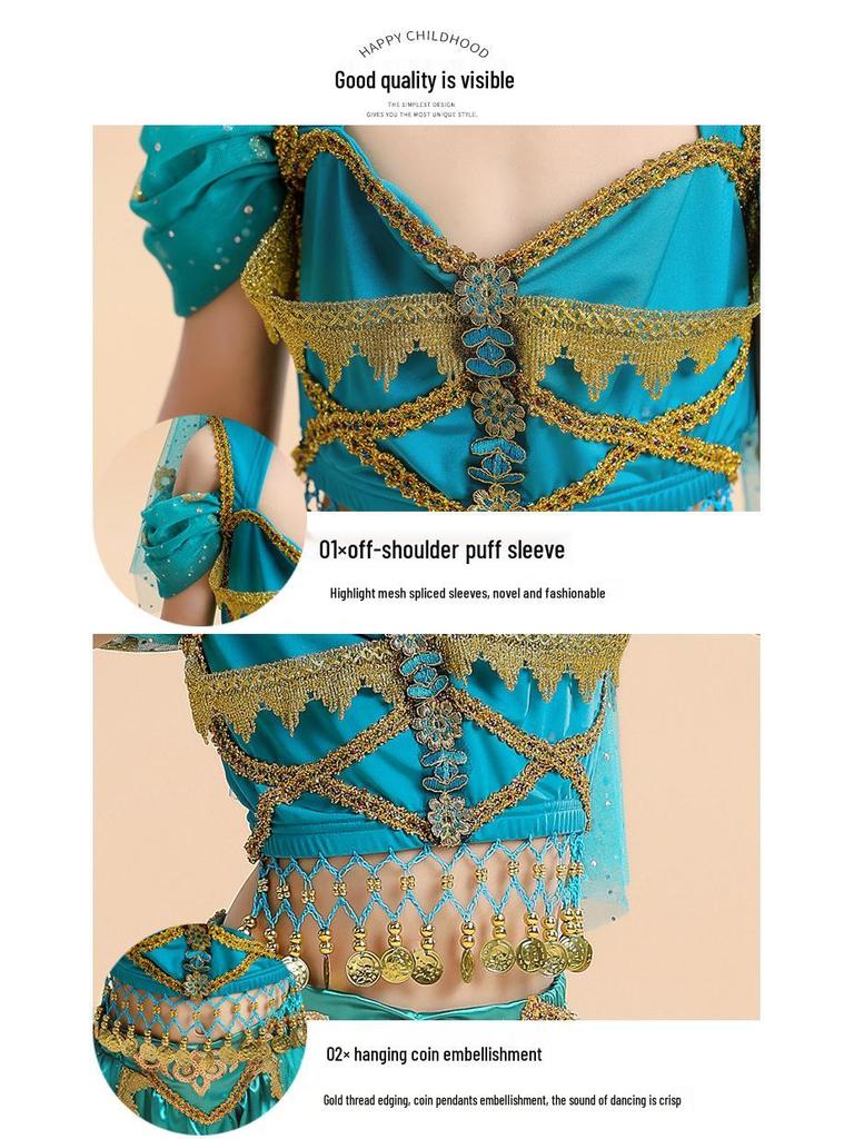 Halloween Jasmine Princess Gown & Aladdin's Magic Lamp Costume Set for Girls