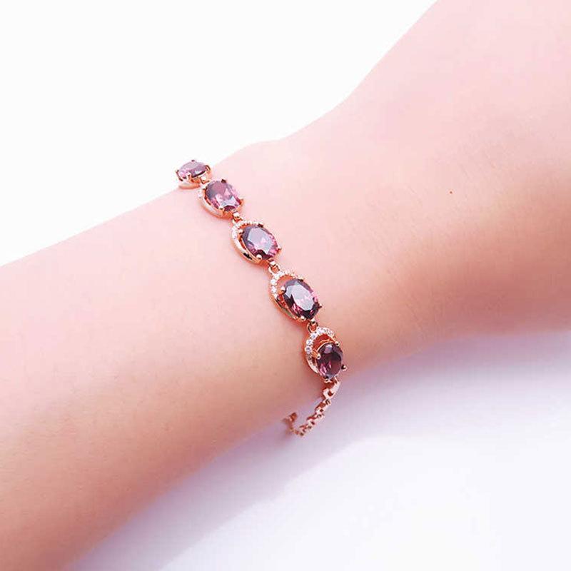 Pure Purple Gold Inlaid Smoke-Colored Egg Surface Stone Bracelet, Rose Gold-Plated Fashion Colored Gold Jewelry.