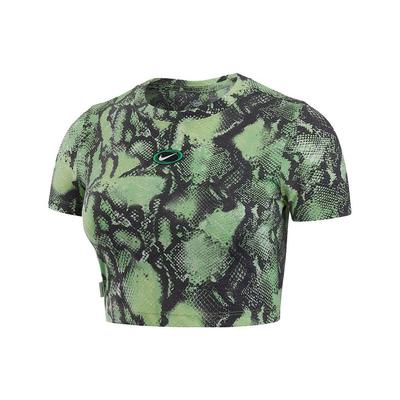 Snake Print Short Sleeve Fitted Logo T-Shirt Women Tops Green DV3318-362