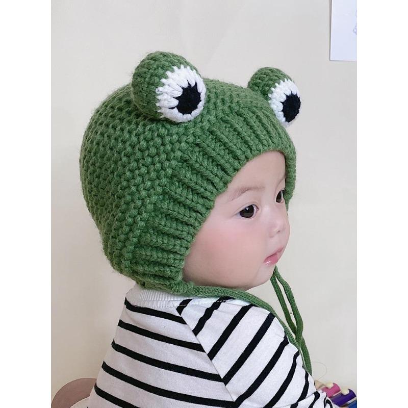 Baby Hat Autumn and Winter Infant Woolen Hat Frog Baby Hat Cute Super Cute Plus Velvet Warm Knitted Hat