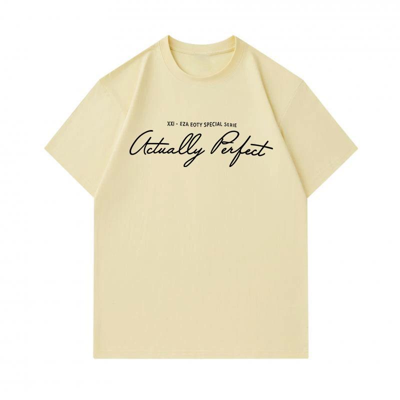 Men's 100% Cotton Crew Neck Short Sleeve T-Shirt, Casual Actually Perfect Cursive Printed Soft Breathable Daily Wear Tees for Men, Relaxed Fit Lightwe