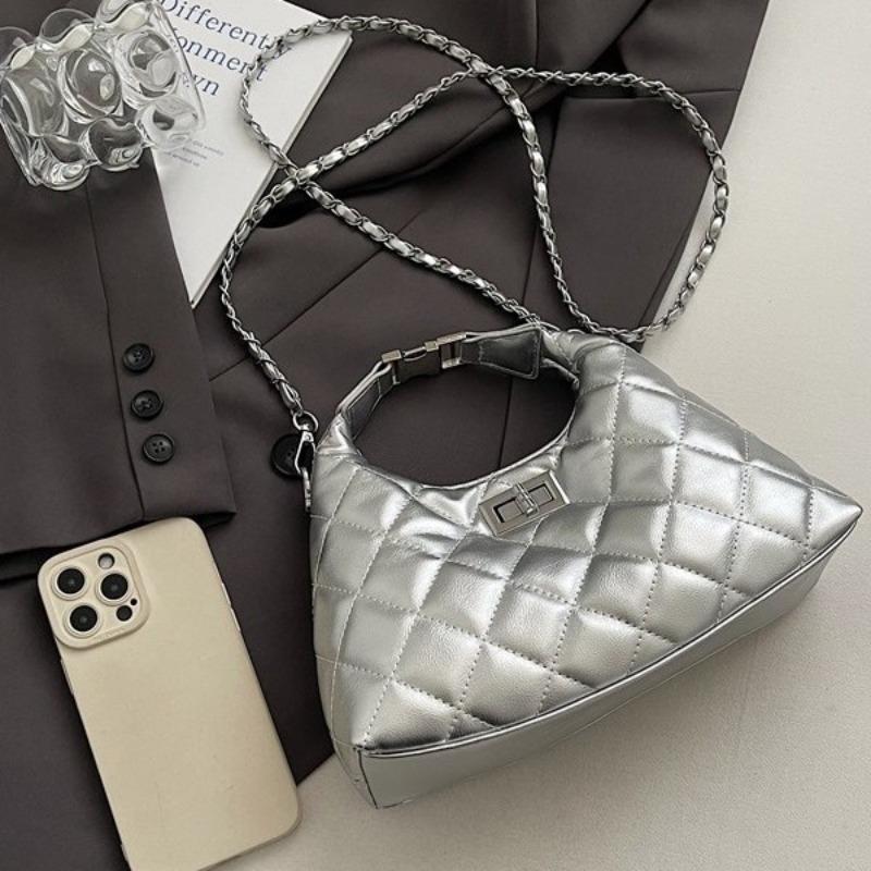 Stylish Simple Versatile Trend Niche Design Rhombus Lock One Shoulder Crossbody Handbag