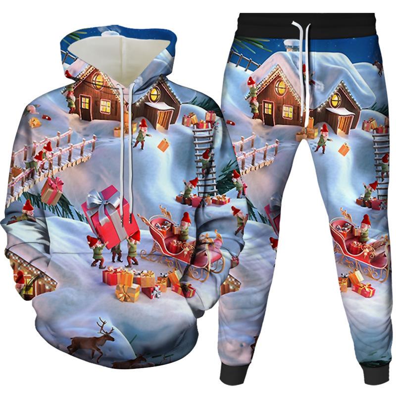 Christmas Santa Claus 3D Cartoon Print Tracksuit Set Man Woman Hoodies+Pants 2pcs Sets Fashion Sportwear Kids Pullover Clothing