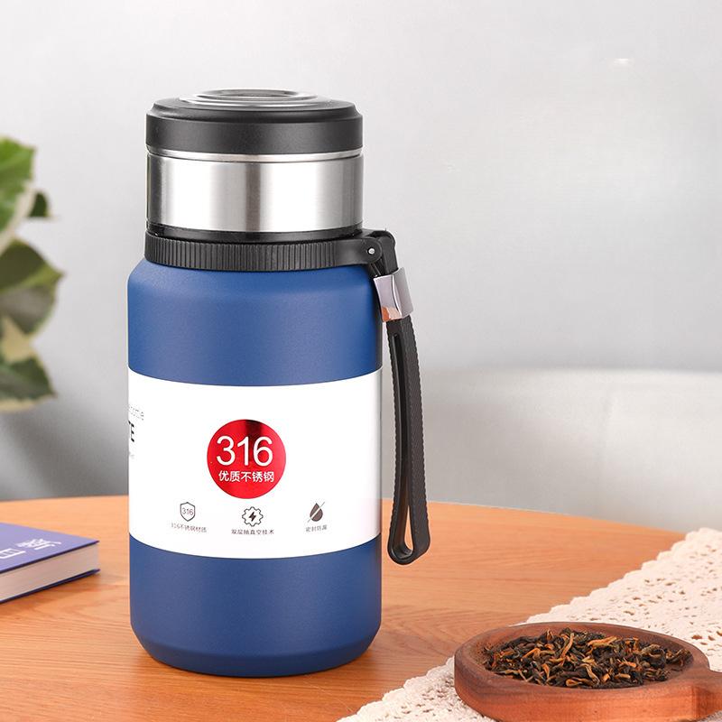 New 316 Stainless Steel Thermos Cup Large Capacity Tea Water Separation Braised Cup Portable Handle Tea Cup
