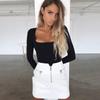 Dame T-skjorte Langermet solid firkantet-hals T-skjorter Lang topp T-skjorte Dame T-skjorte Topp T-skjorte Femme Camiseta Mujer T-skjorte kvinner