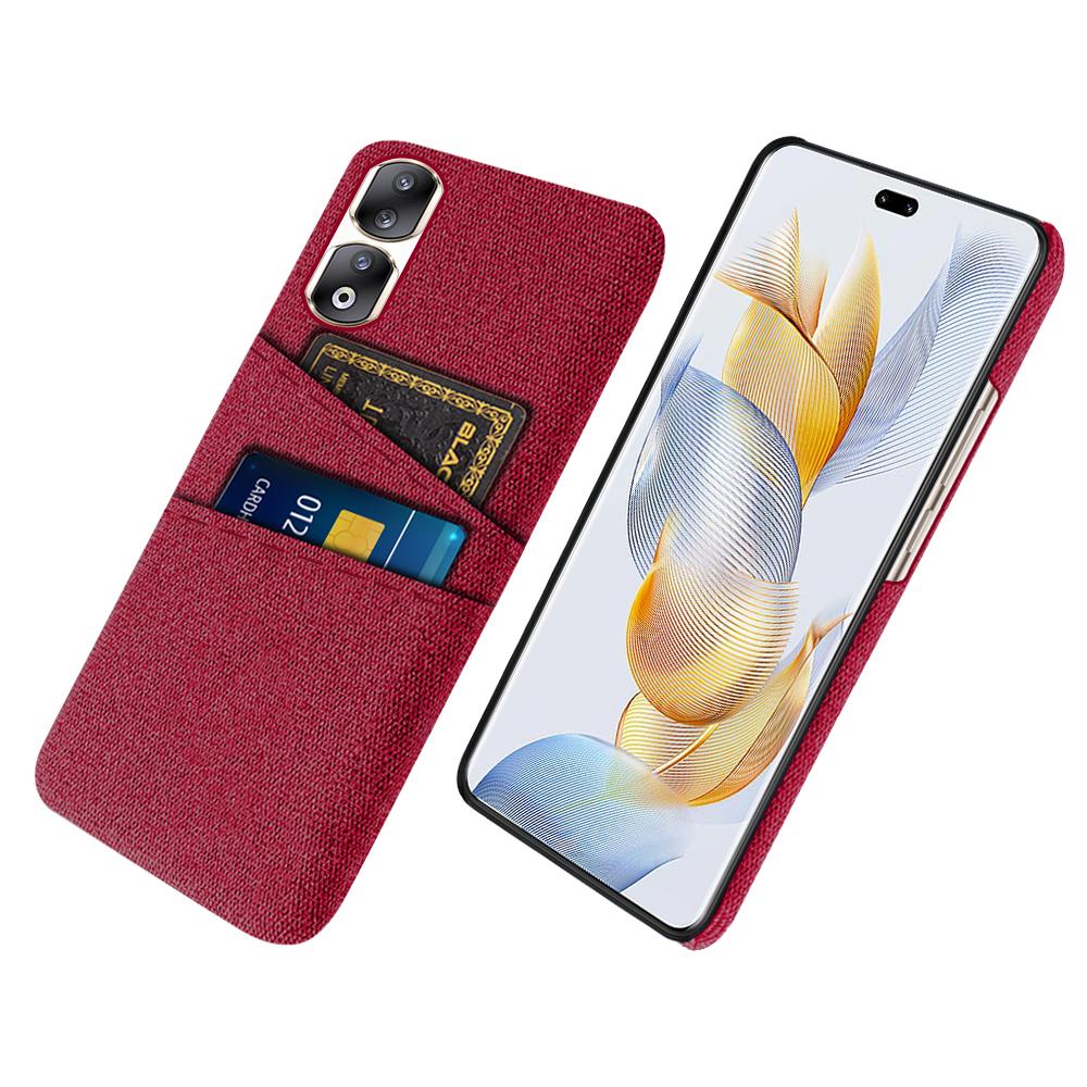 

Cloth Texture Phone Cover for Honor 90 Pro,Hard PC+Cloth Protective Case with Dual Card Slots Red