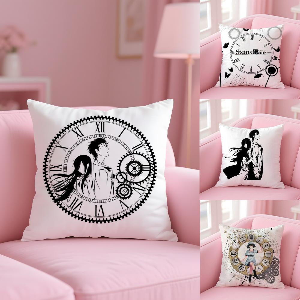 Anime S-Steins Gate Cushion Cover Short Plush Double-Sided Printing Home Machine Washable In Warm Winter Pillow Case