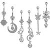 6-pack, 14g, Women's Navel Rings, Pendant Style, Medical Steel Navel Rings, Body Piercing Jewelry, Navel Rings