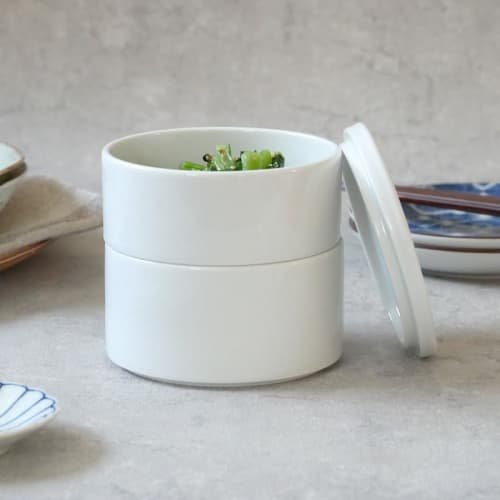 EAST table Stacker, White, 10cm, 2 Tiers, with Lid, Made in Japan, Dishwasher and Microwave Safe, SET-373