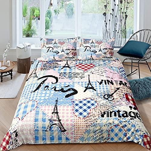 Leaning Tower of Pisa Duvet Cover Paris Tower Bedding Set Blue Sky Comforter Cover Vintage Tower with 2 Pillowcases 3Pcs Bedding