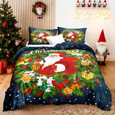 3pcs/set Christmas Reindeer Snowman Bedding Set Includes 1 Duvet Cover And 2 Pillowcases Soft And Skin-Friendly
