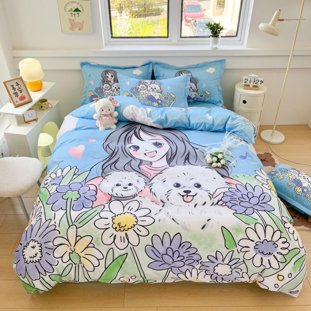 The Beautiful Girl Motif ,Microfibre Bedding Sets, Children's Bed Decor Duvet Cover for Teenagers Adult 3-Piece  Puppy Bed Linen