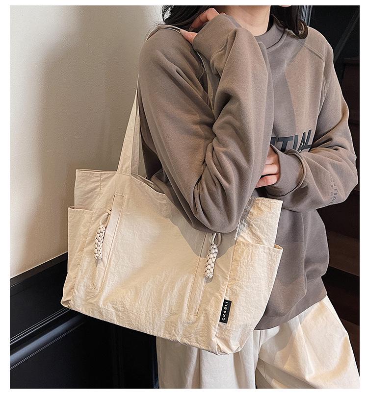 Japanese-Style Waterproof Nylon Minimalist Shoulder Bag for Women - Large Capacity Commuter Tote