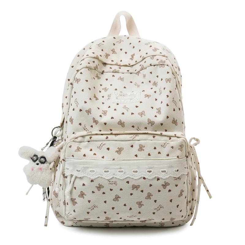 Школьная сумка в стиле колледжа с принтом бантиков, женский вельветовый рюкзак, рюкзак для студентов большой вместимости Small