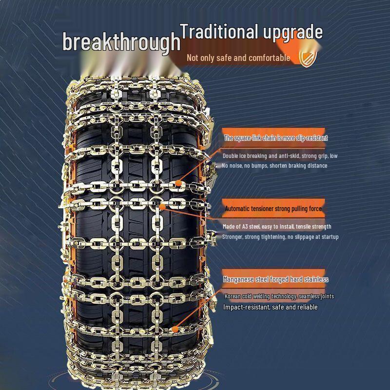 

2024 Anti-Skid Manganese Steel Tire Chains: Diamond Pattern, Quick Install, Durable, Tire-Friendly