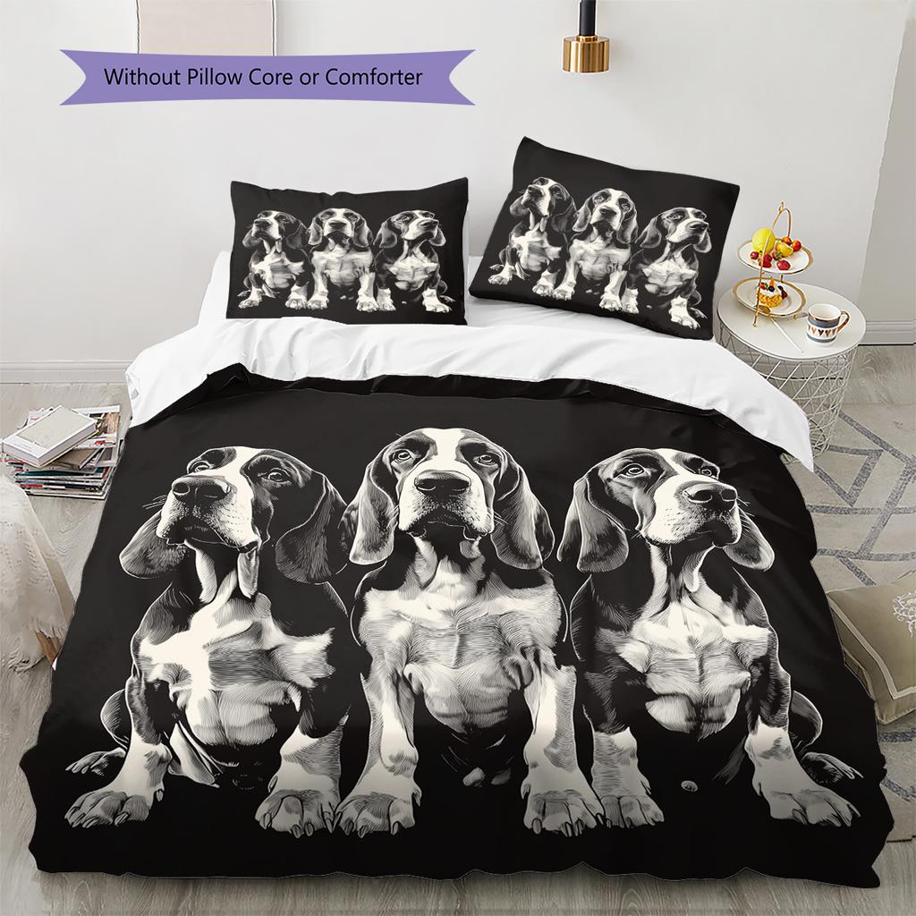 Black Basset Hound Pattern Bedding Home Decoration Birthday Gift (1 * duvet cover + 2 * pillowcase, without core)