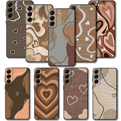 Telefoonhoesje voor Samsung Galaxy S23 S22 S21 S20 Fe Ultra S10 S9 S8 Plus Note 20ultra 10plus Mode Bruin Liefde Houtnerftextuur