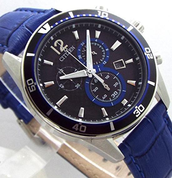 Citizen Genuine Leather Replacement Strap Blue Japan Model Number BL Eco-Drive Chronograph, Solar, Strap, Included, Base, VO10-6741F
