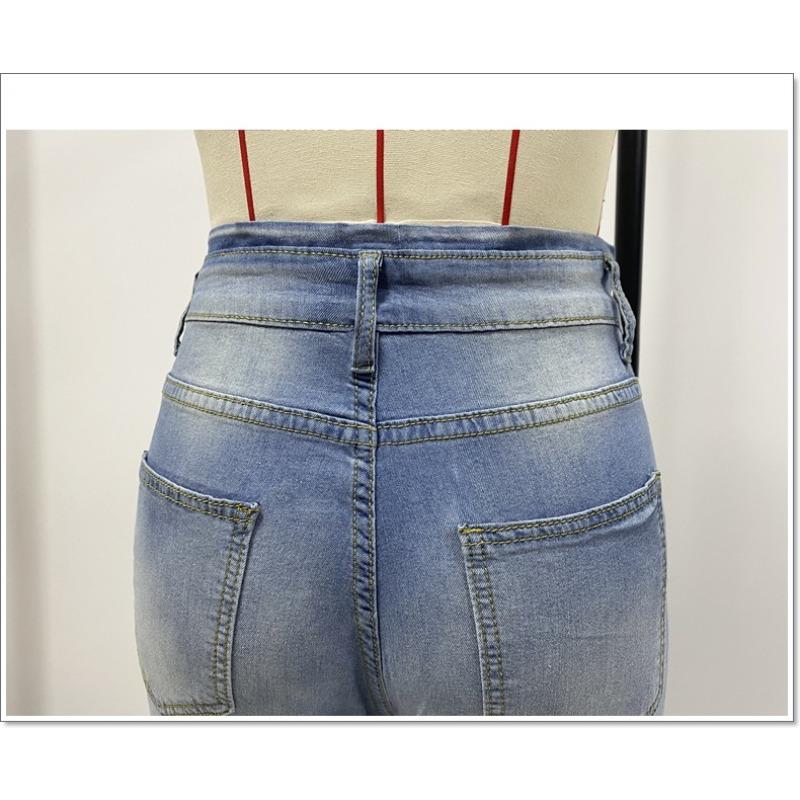 Women's Jeans High Waisted Trousers Patchwork Flared Jeans Long Pant