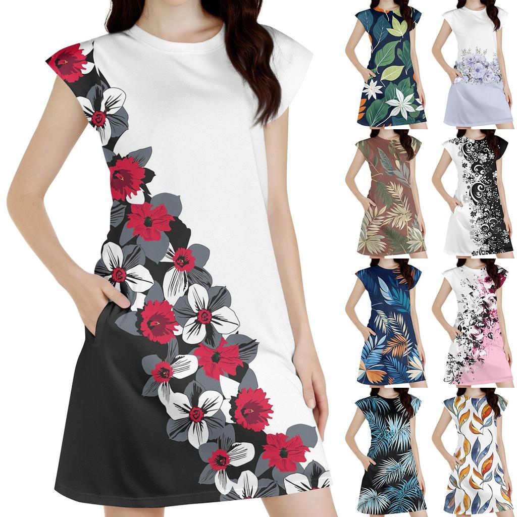 Women's Flower Print Sleeveless Round Neck Casual Dress