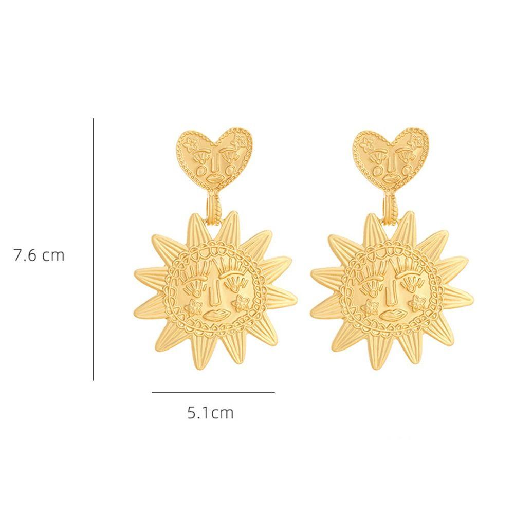 Elegant Mental Heart Sun Dangel Earring Banquet Ear Stud Face Sunflower Earrings  Party