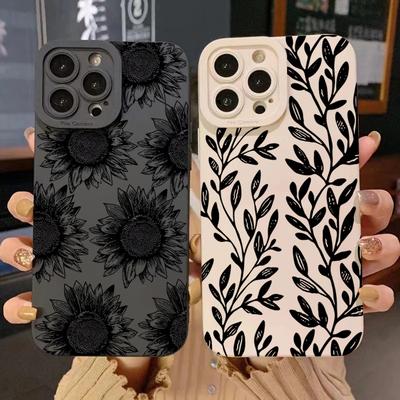Black Sunflower Pattern Phone Case For iPhone 16 Pro Max 15 14 13 12 11 Pro Max 7 8 Plus 16E X XS Shockproof Soft Silicone Cover