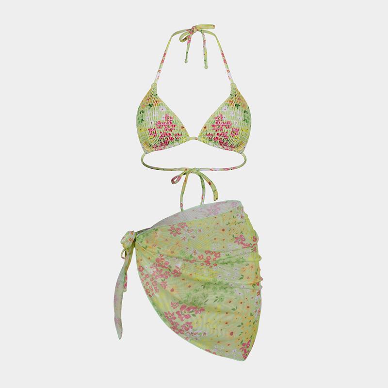 Europäisches und Amerikanisches Bedrucktes Dreiteiliges Bikini-Set mit Gaze-Rock - Sexy Urlaubs-Badeanzug