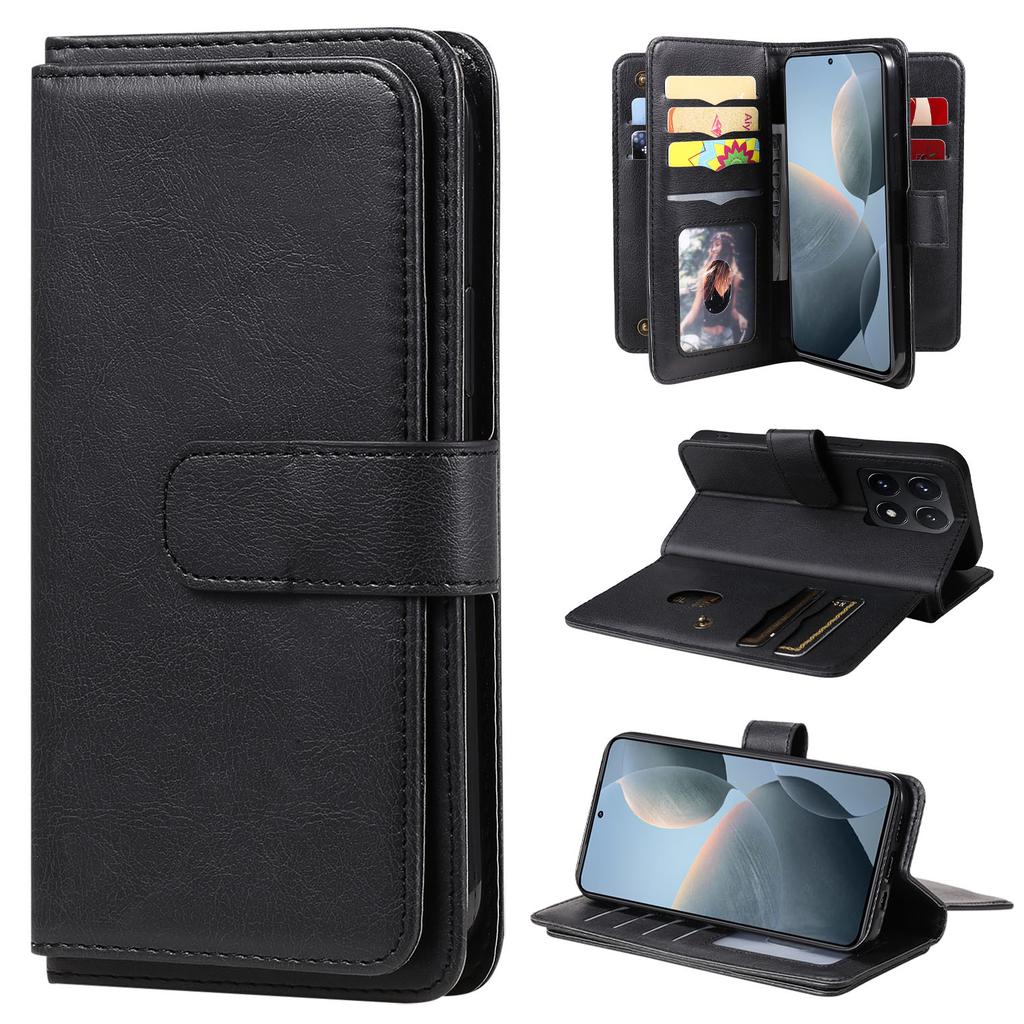 For Xiaomi 14T Leather Case with 10 Card Holder Phone Cover Stand
