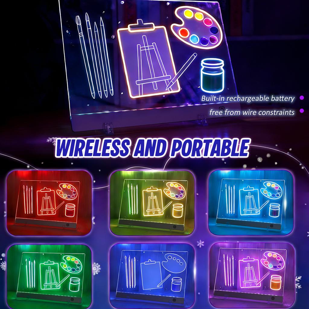 New LED Drawing Note Board Glowing Acrylic Message Board with 7 Marker and Stand 5 Mode Rechargeable Illuminated Drawing Pad