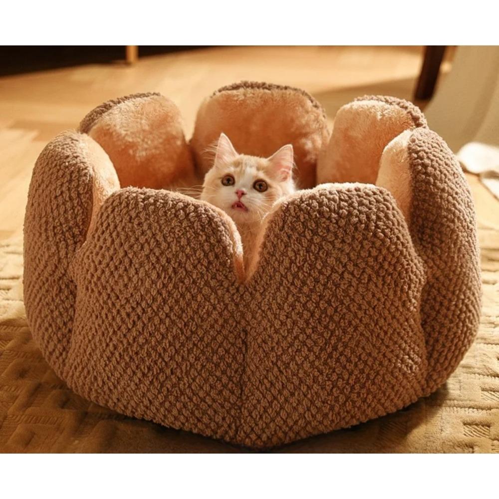 Luxuriöses Haustierhaus für den Winter, warmes und bequemes Katzenbett, neues Cartoon-Kaktusblütenblatt, Hunde- und Katzennest, faltbar und waschbar, Haustierbedarf
