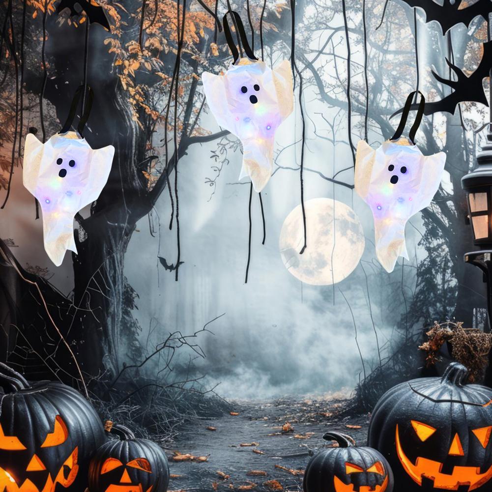 Halloweenská vlajka větrného rukávu s duchem, závěsná dekorace, 3D větrný rukáv, stuha, bílý létající duch pro domácí dvůr, terasu, venkovní dekoraci