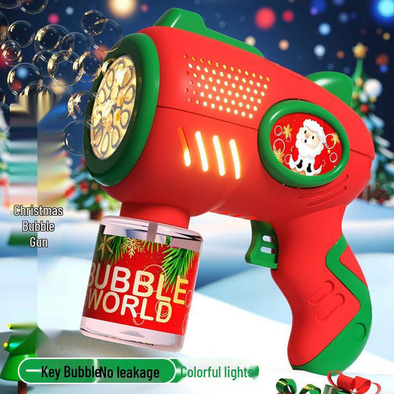 Christmas 10-Hole Automatic Bubble Gun Toy - Electric Gatling Bubble Machine for Kids