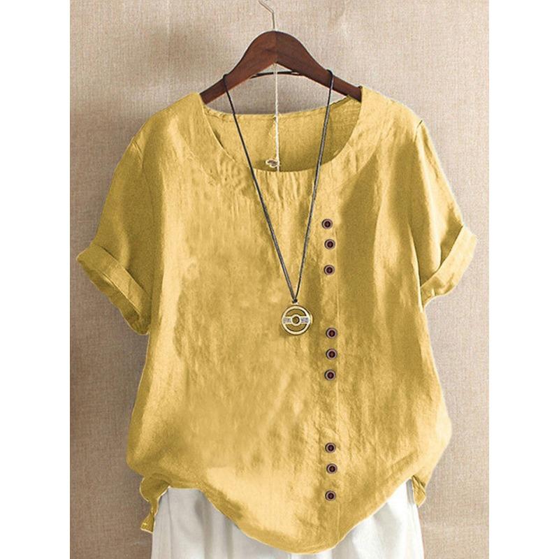 BITCED Women's Fashion Casual Solid Color Print Short Sleeve O-Neck Blouses & Shirts