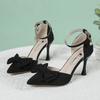 Fashion Hot Selling 2025 Summer New Fashion Slim Heel Shoes with One Line Buckle Hollow Pointed High Heels Fashion Bow Women's Shoes