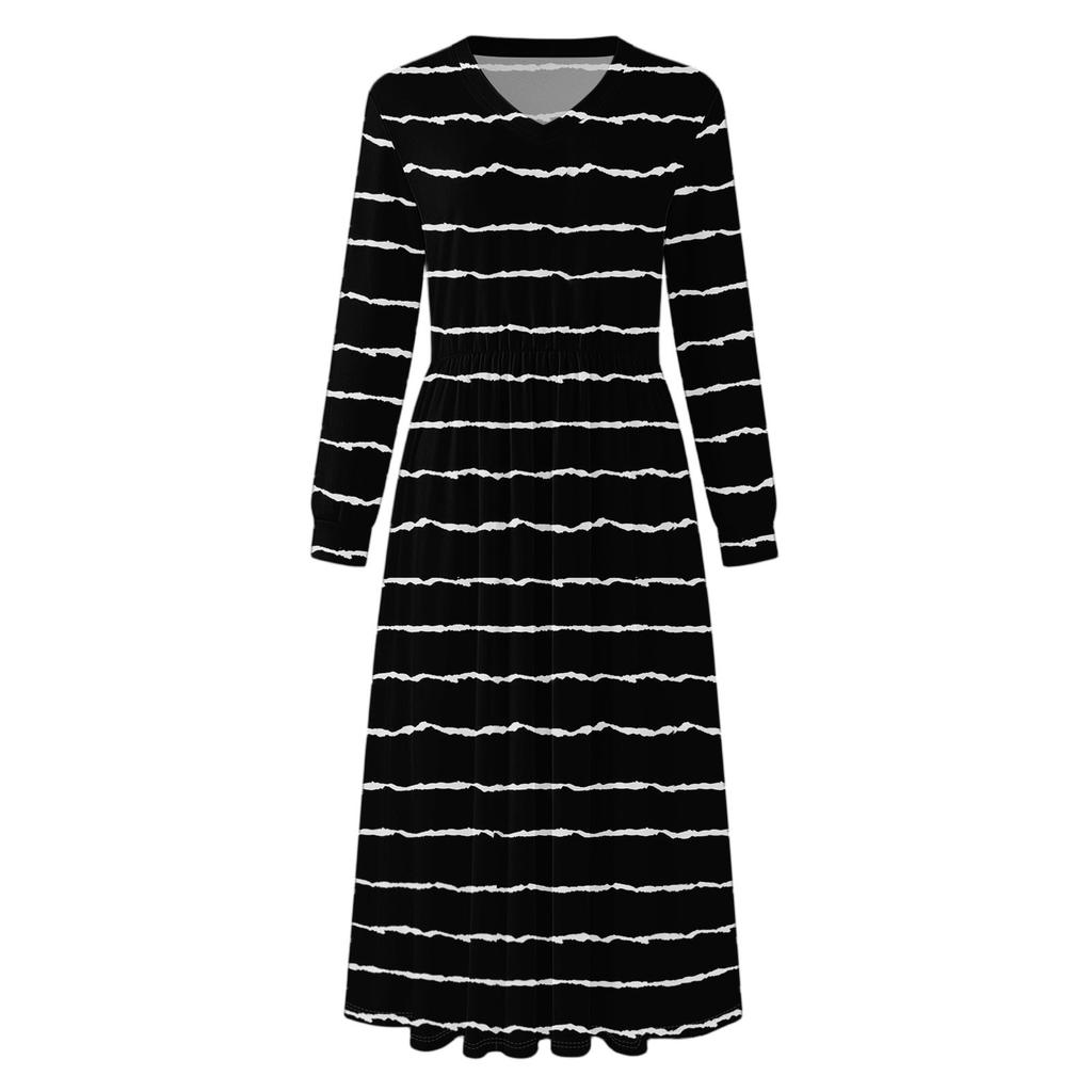 Šaty Pro Ženy Dlouhé Boho Plážové Šaty Elegantní Maxi Šaty Výstřih do V Dlouhý Rukáv Šaty s Kapsami