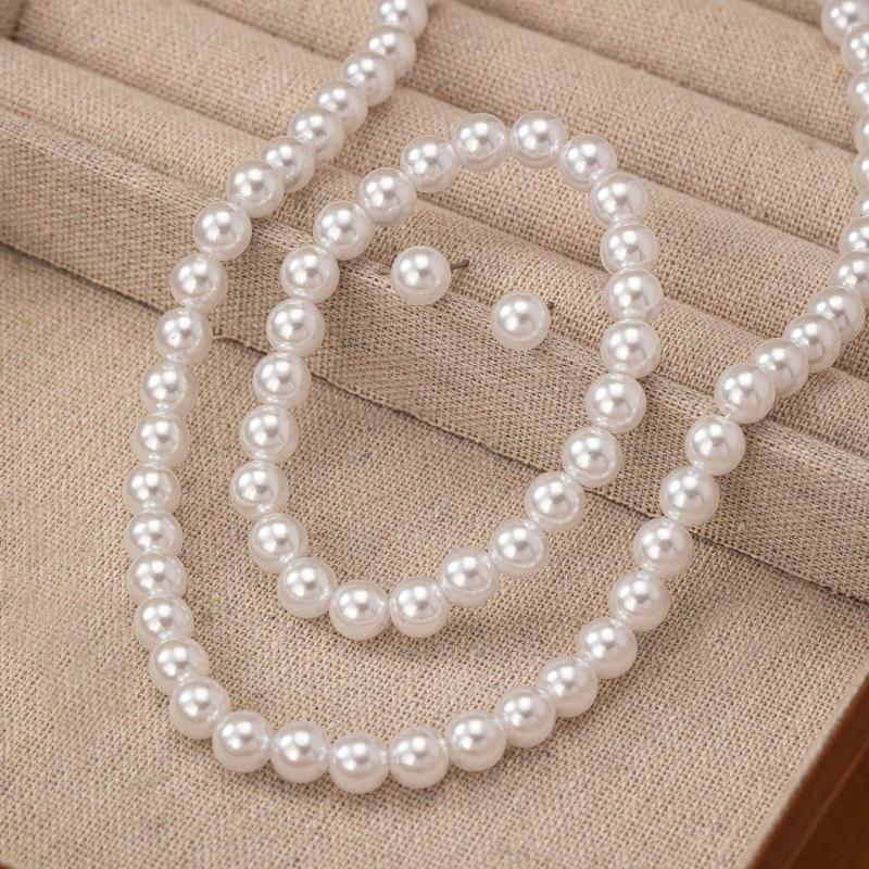 4pcs Fashionable Simple & Elegant Faux Pearl Beaded Necklace Bracelet Earrings Jewelry Set, Perfect for Dinners, Dates, Gatherings, and Parties