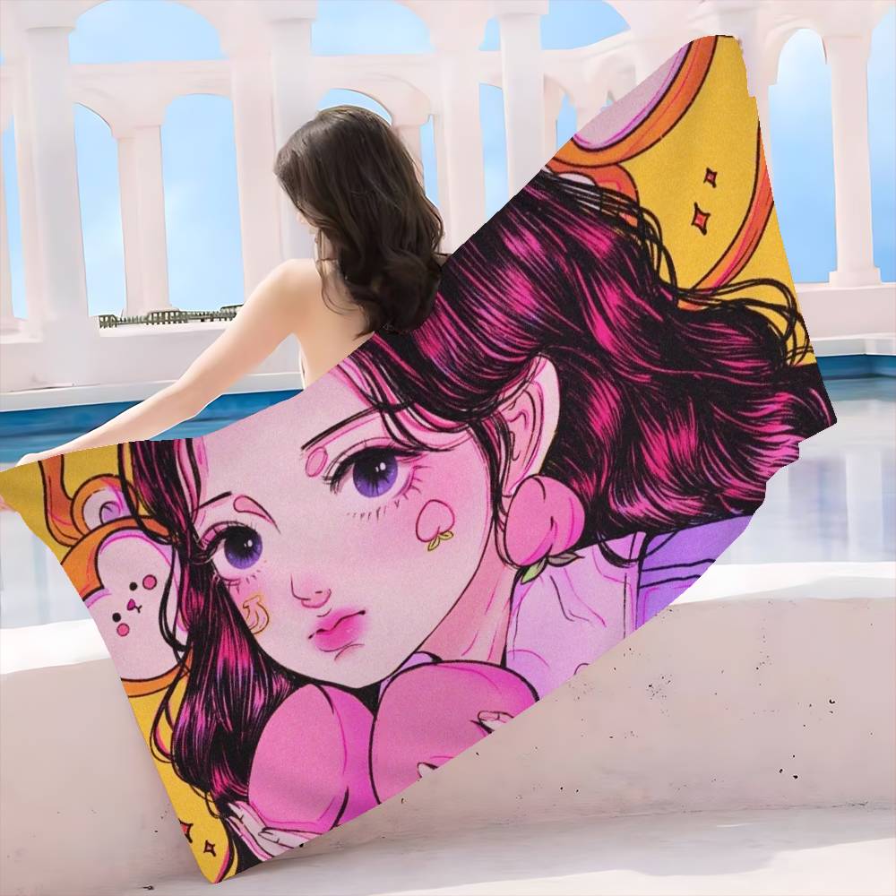 Pretty Girl Bath Towel Microfiber Soft Water Absorbing Breathable For Girl Kids Decorative Cartoon Beach Towel