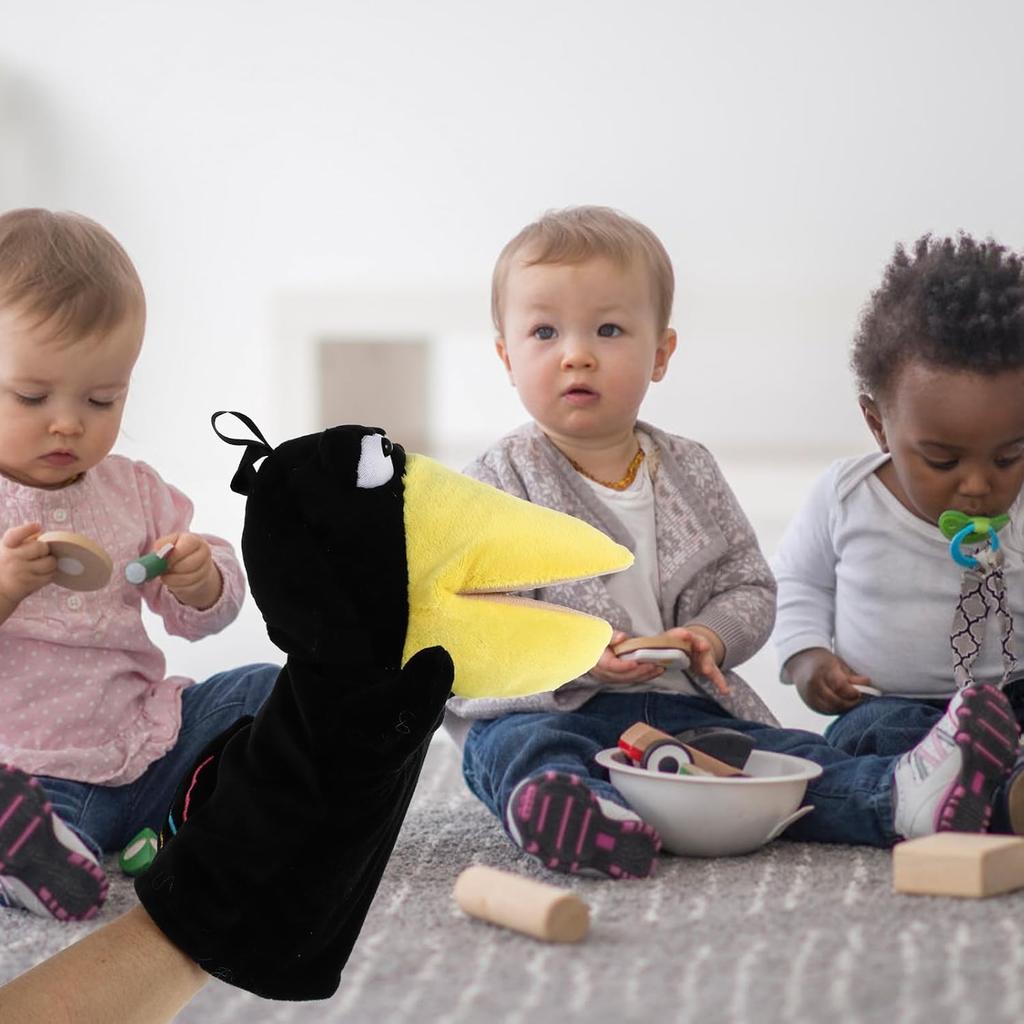 Plush Crow Hand Puppets, Fox Finger Toys, Cute Animal Puppets for Ventriloquism, Hand Dancing, and Theater, Halloween, Christmas, and Birthday Gifts