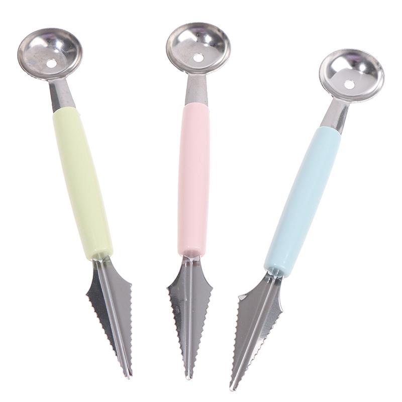 2 In1 Stainless Steel Carving Knife Fruit Ice Cream Baller Scoop Stacks Spoon
