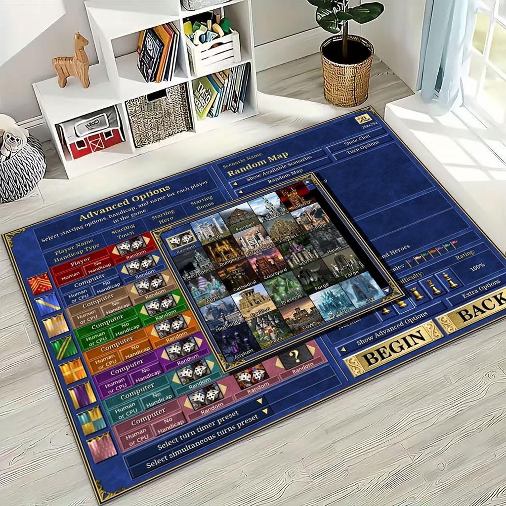 Retro Heroes of Might and Magic Map Games Art Rug for Bedroom Living Room Sofa Home Doormat Decor,Large Kids Non-slip Floor Mat