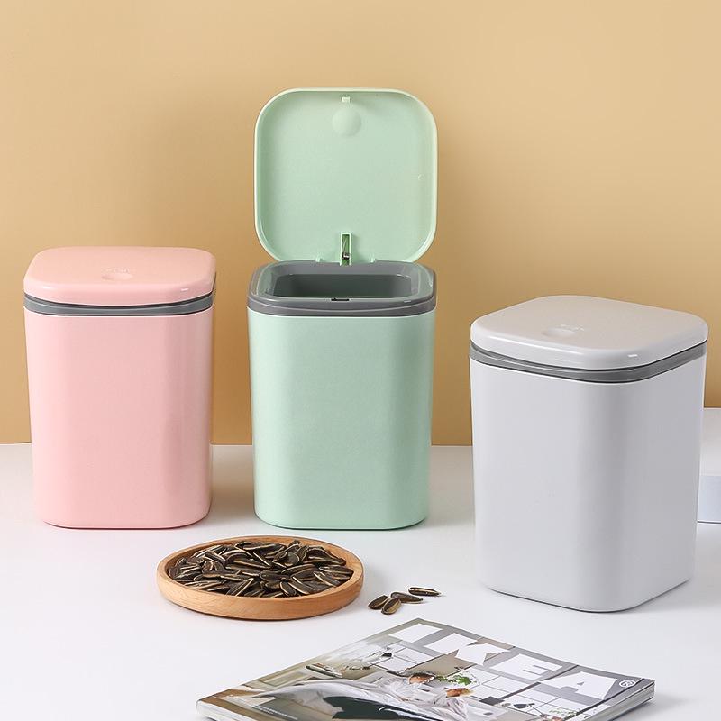 Desktop Trash Can with Lid - Office Storage Bucket for Dorm or Bedroom Tabletop