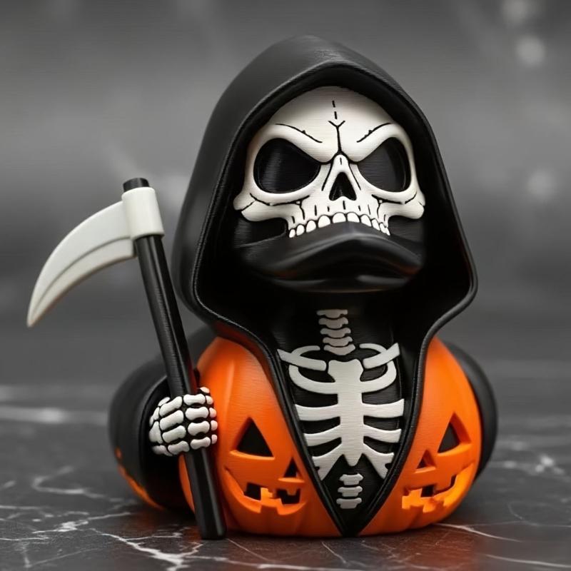 Eerie Scythe Holding Skeleton Statue Halloween Home Decoration Synthetic Resin Crafted Holiday Party Centerpiece