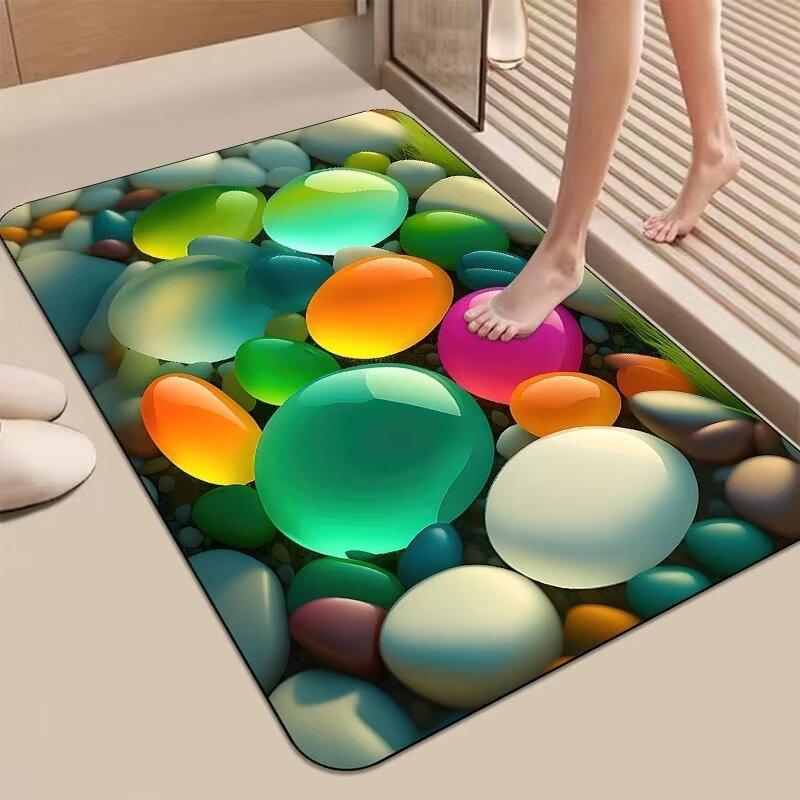 Glow Stone Pattern Floor Door Mat Water Absorbing Bathroom Door Mat, Diatomaceous Mud Kitchen Rug Quick Drying Non Slip Carpet