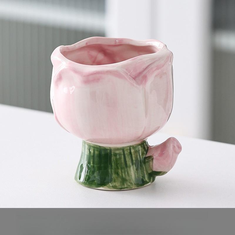 Premium Flower Pen Holder Creative Makeup Brush Storage Holder Ceramic Desktop Shelf Ornament Gift Girls Stationery